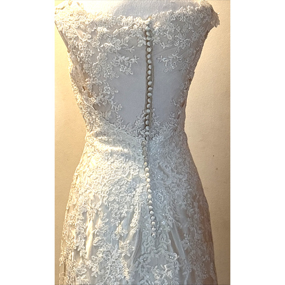 Stella York Wedding Dress Size 12 Ivory Lace Fit & Flare Illusion Neckline Chape - Picture 6 of 13